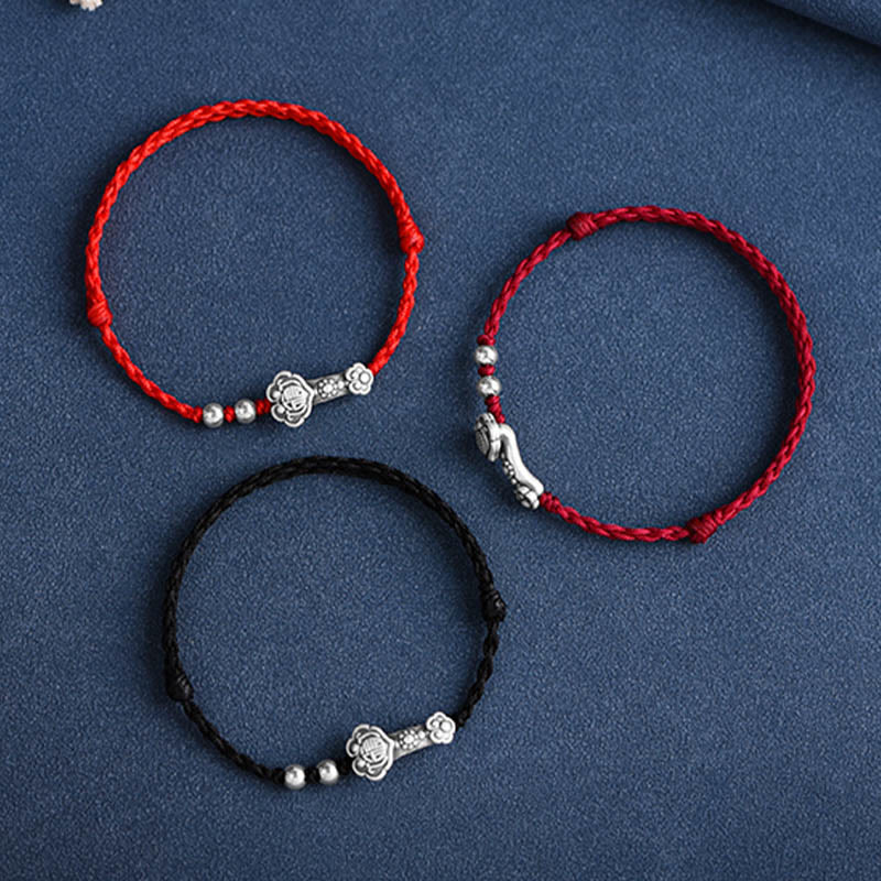 Fortune Jewel Handmade 999 Sterling Silver Fu Character Wish Ruyi Handle Fortune Rope Bracelet Anklet