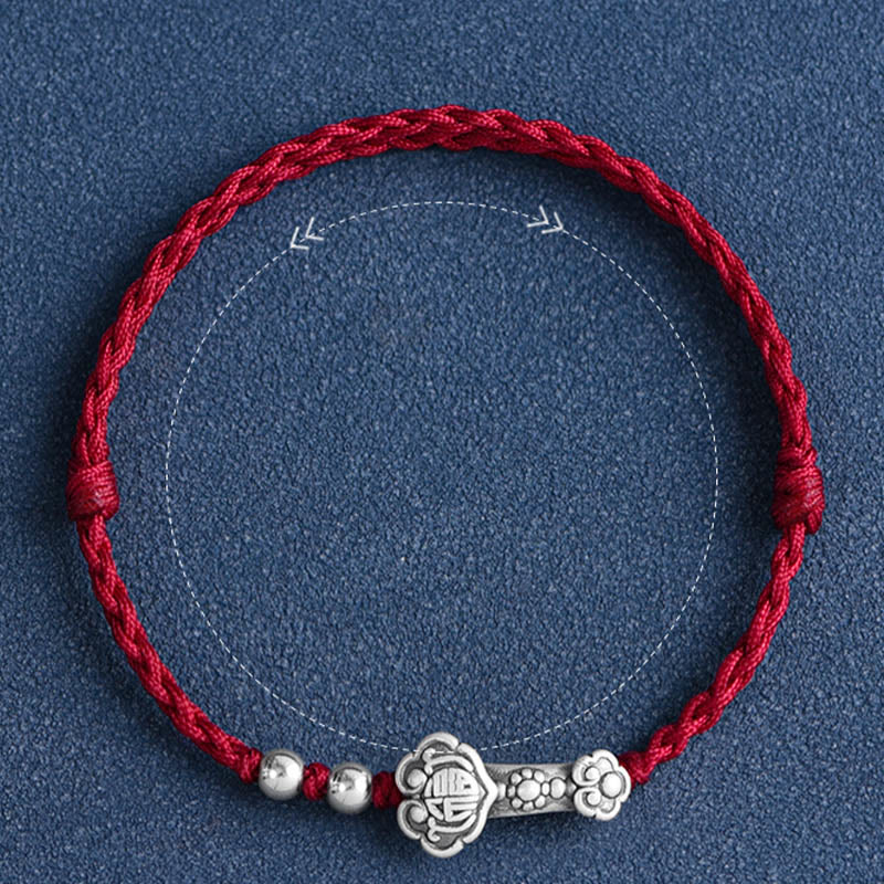 Fortune Jewel Handmade 999 Sterling Silver Fu Character Wish Ruyi Handle Fortune Rope Bracelet Anklet