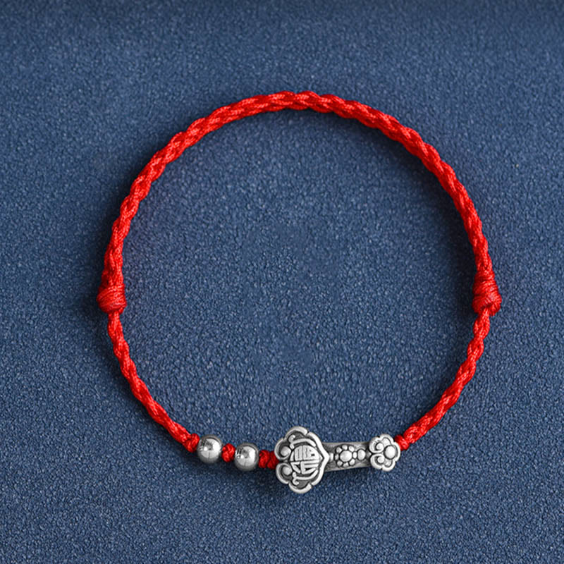 Fortune Jewel Handmade 999 Sterling Silver Fu Character Wish Ruyi Handle Fortune Rope Bracelet Anklet