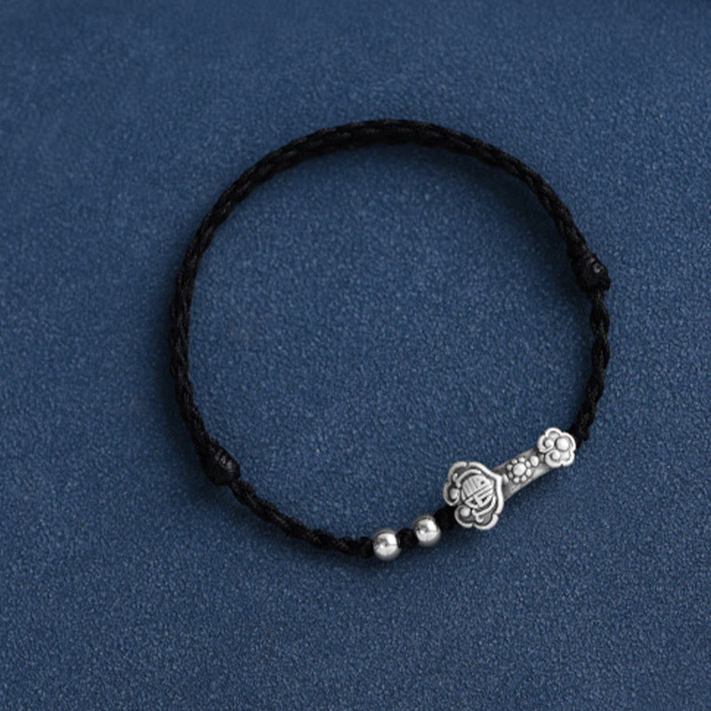 Fortune Jewel Handmade 999 Sterling Silver Fu Character Wish Ruyi Handle Fortune Rope Bracelet Anklet