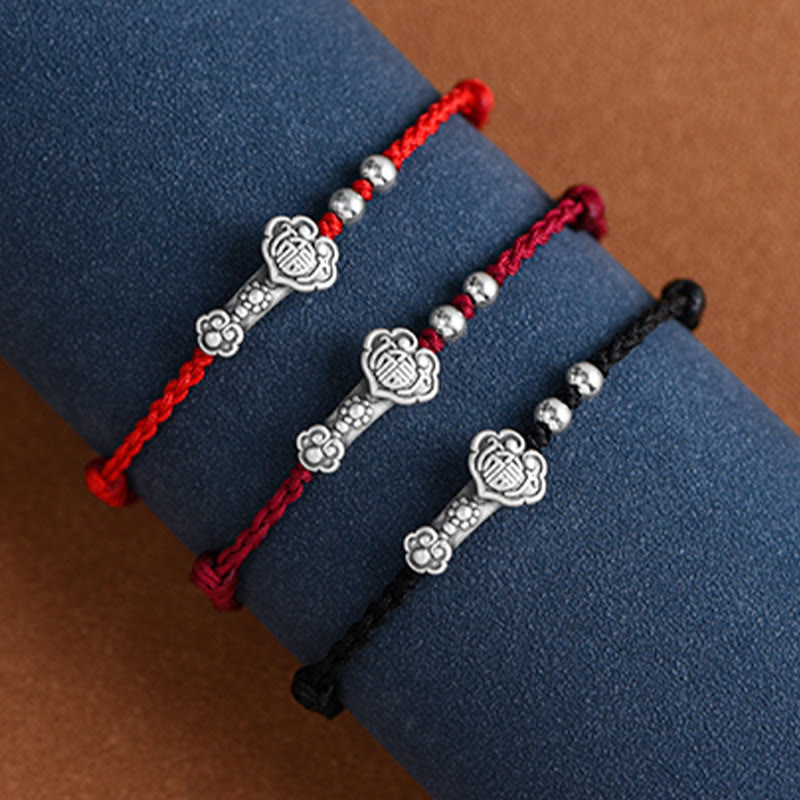Fortune Jewel Handmade 999 Sterling Silver Fu Character Wish Ruyi Handle Fortune Rope Bracelet Anklet