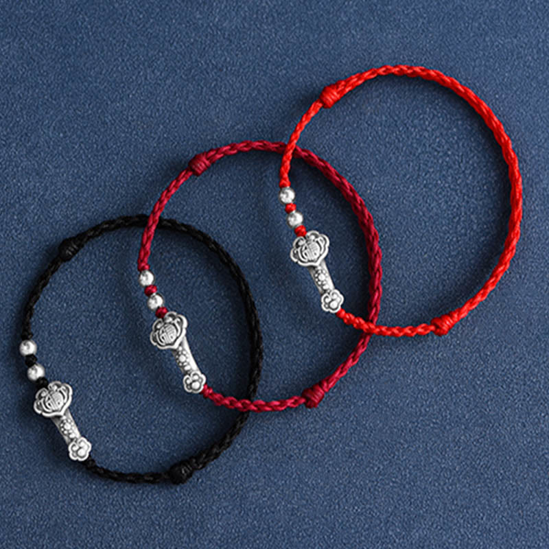 Fortune Jewel Handmade 999 Sterling Silver Fu Character Wish Ruyi Handle Fortune Rope Bracelet Anklet