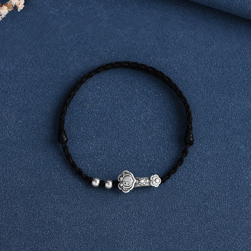 Fortune Jewel Handmade 999 Sterling Silver Fu Character Wish Ruyi Handle Fortune Rope Bracelet Anklet