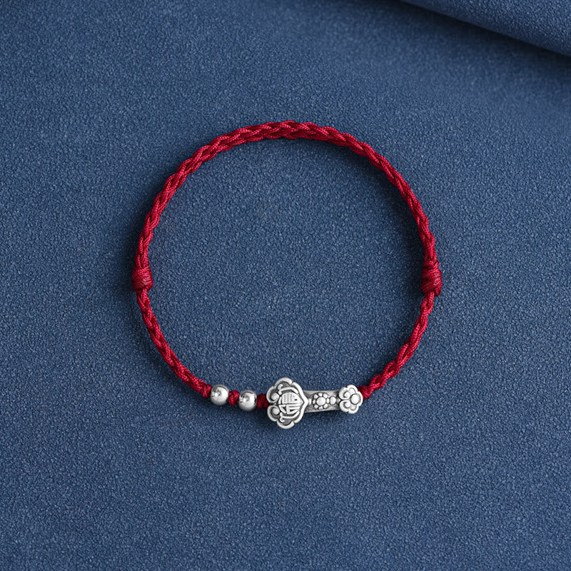Fortune Jewel Handmade 999 Sterling Silver Fu Character Wish Ruyi Handle Fortune Rope Bracelet Anklet