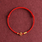 Fortune Jewel 999 Gold Small Peace Buckle Design Handmade Luck Braided Rope Bracelet Anklet
