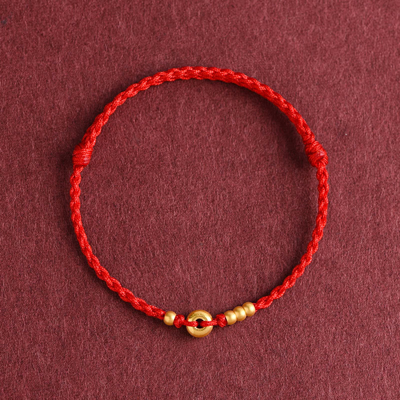 Fortune Jewel 999 Gold Small Peace Buckle Design Handmade Luck Braided Rope Bracelet Anklet