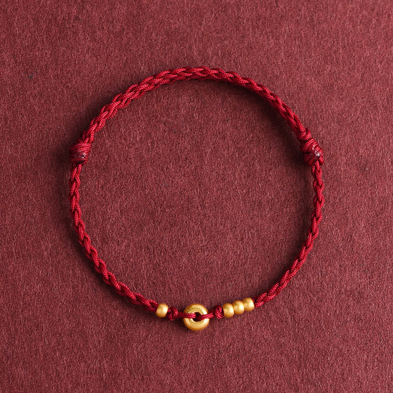 Fortune Jewel 999 Gold Small Peace Buckle Design Handmade Luck Braided Rope Bracelet Anklet