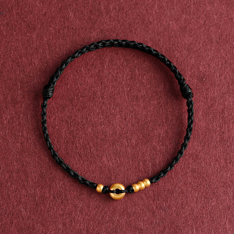 Fortune Jewel 999 Gold Small Peace Buckle Design Handmade Luck Braided Rope Bracelet Anklet