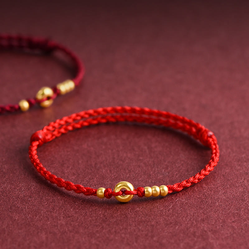 Fortune Jewel 999 Gold Small Peace Buckle Design Handmade Luck Braided Rope Bracelet Anklet