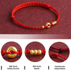 Fortune Jewel 999 Gold Small Peace Buckle Design Handmade Luck Braided Rope Bracelet Anklet