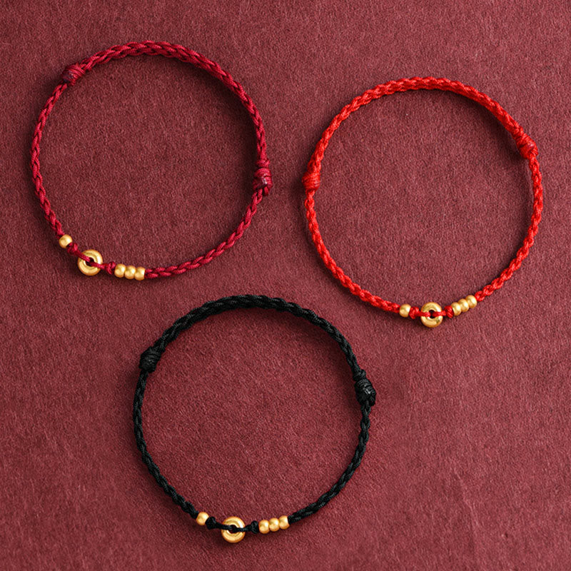 Fortune Jewel 999 Gold Small Peace Buckle Design Handmade Luck Braided Rope Bracelet Anklet