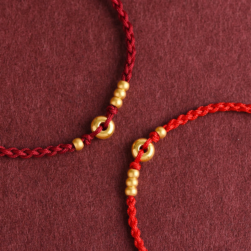 Fortune Jewel 999 Gold Small Peace Buckle Design Handmade Luck Braided Rope Bracelet Anklet