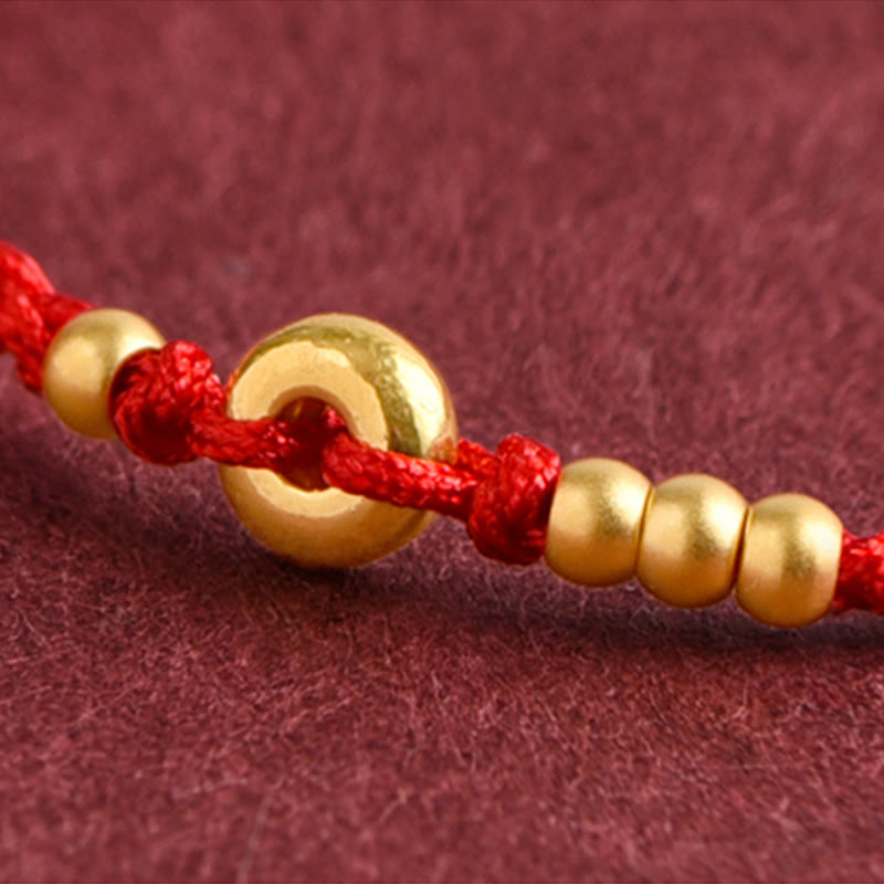 Fortune Jewel 999 Gold Small Peace Buckle Design Handmade Luck Braided Rope Bracelet Anklet