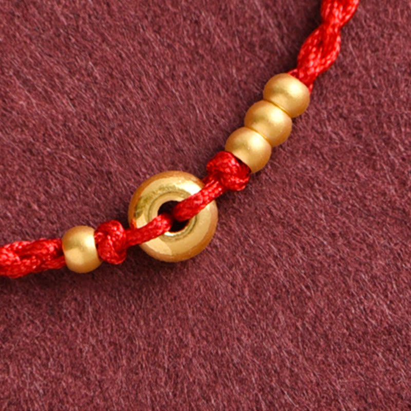 Fortune Jewel 999 Gold Small Peace Buckle Design Handmade Luck Braided Rope Bracelet Anklet
