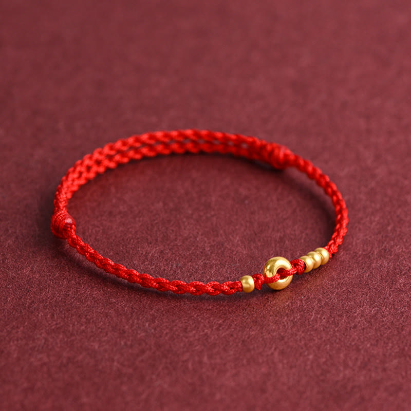 Fortune Jewel 999 Gold Small Peace Buckle Design Handmade Luck Braided Rope Bracelet Anklet