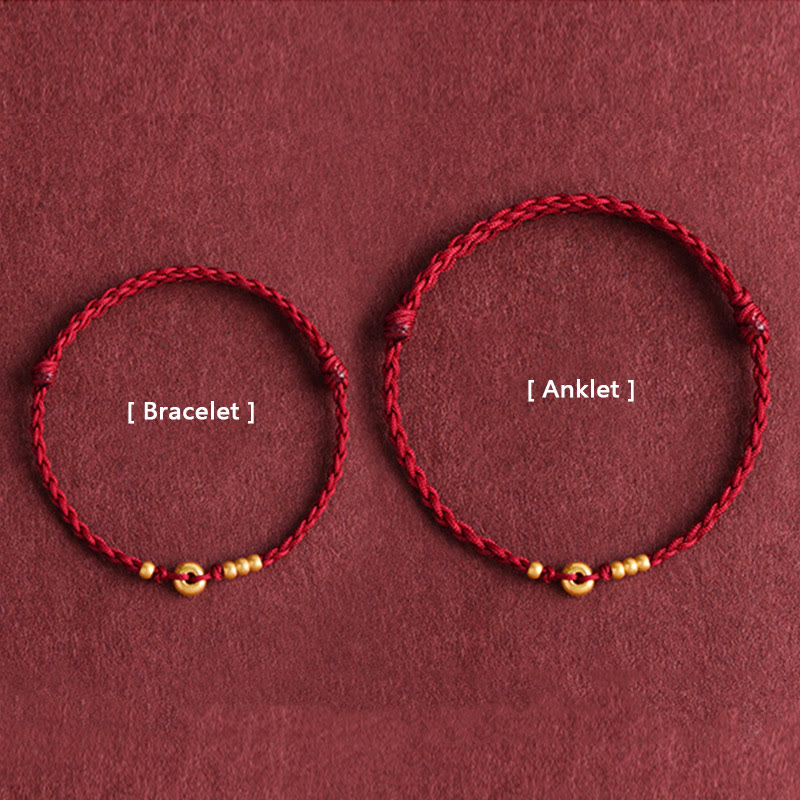 Fortune Jewel 999 Gold Small Peace Buckle Design Handmade Luck Braided Rope Bracelet Anklet