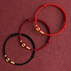 Fortune Jewel 999 Gold Small Peace Buckle Design Handmade Luck Braided Rope Bracelet Anklet