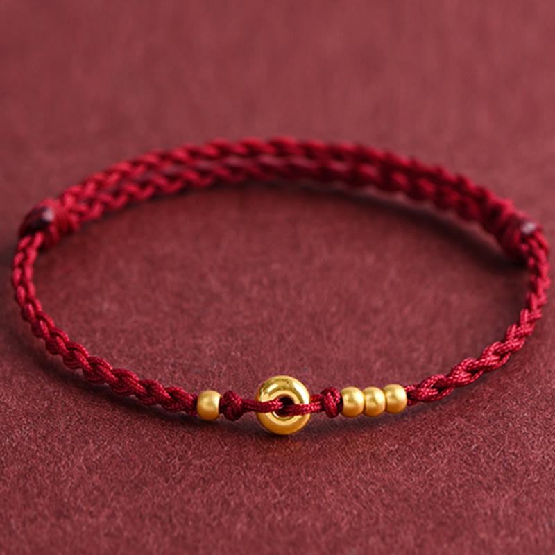 Fortune Jewel 999 Gold Small Peace Buckle Design Handmade Luck Braided Rope Bracelet Anklet