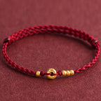Fortune Jewel 999 Gold Small Peace Buckle Design Handmade Luck Braided Rope Bracelet Anklet