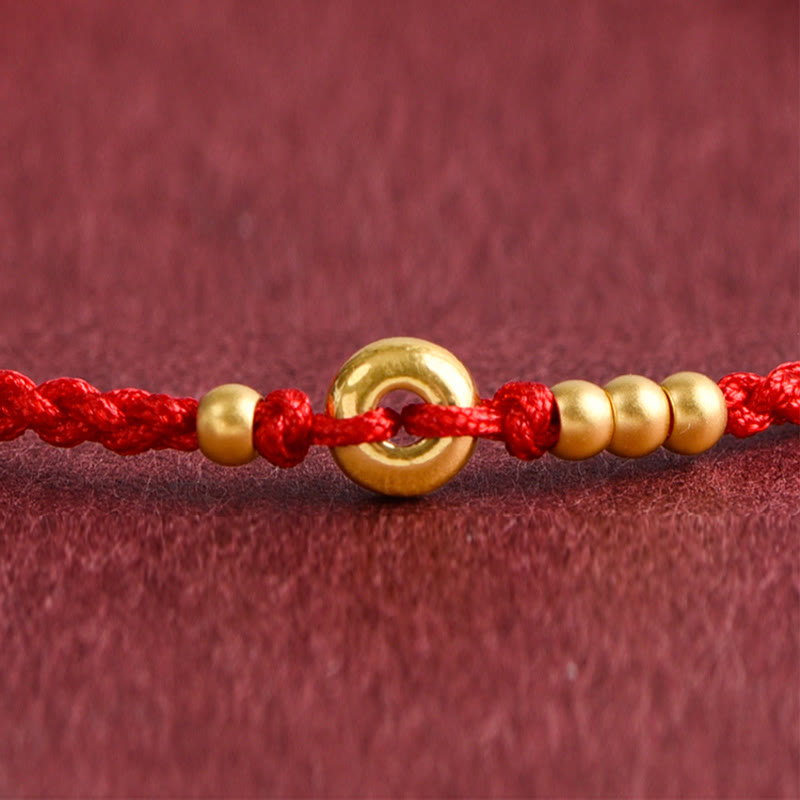 Fortune Jewel 999 Gold Small Peace Buckle Design Handmade Luck Braided Rope Bracelet Anklet