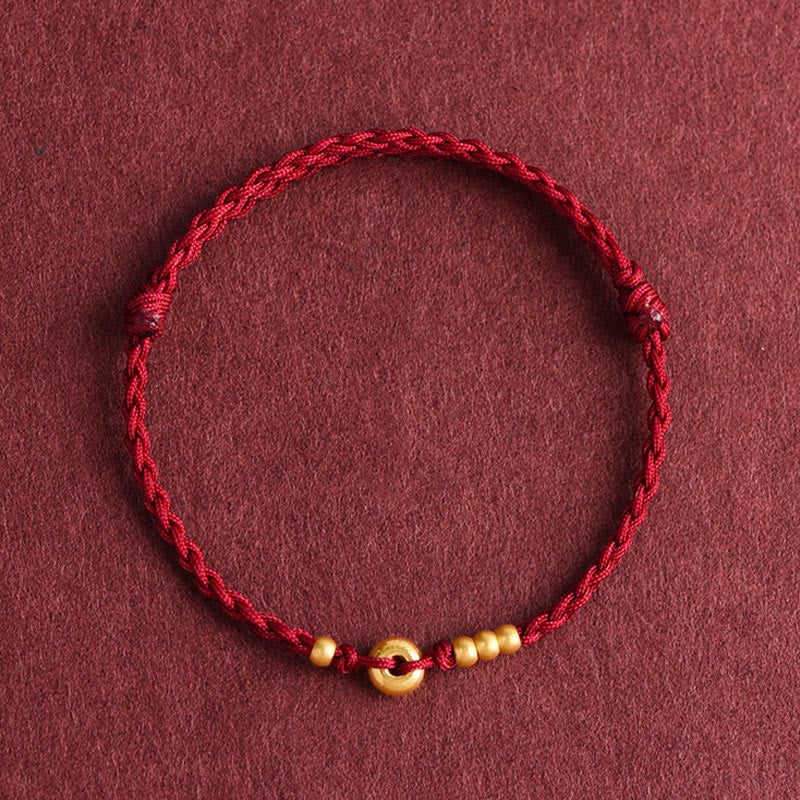 Fortune Jewel 999 Gold Small Peace Buckle Design Handmade Luck Braided Rope Bracelet Anklet