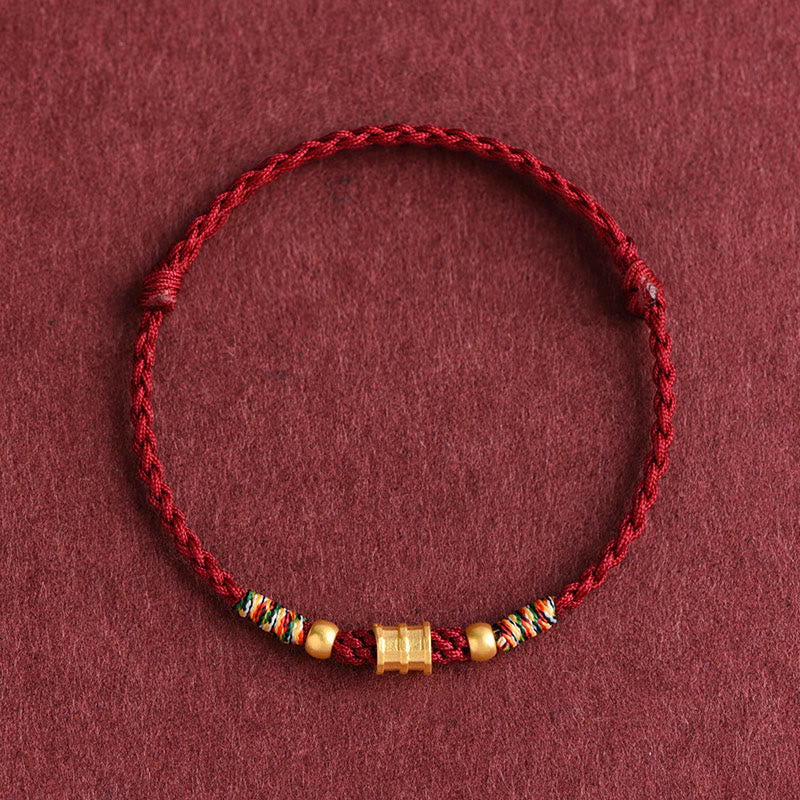 Fortune Jewel 999 Gold Small Bucket Shape Design Handmade Luck Braided Rope Bracelet Anklet