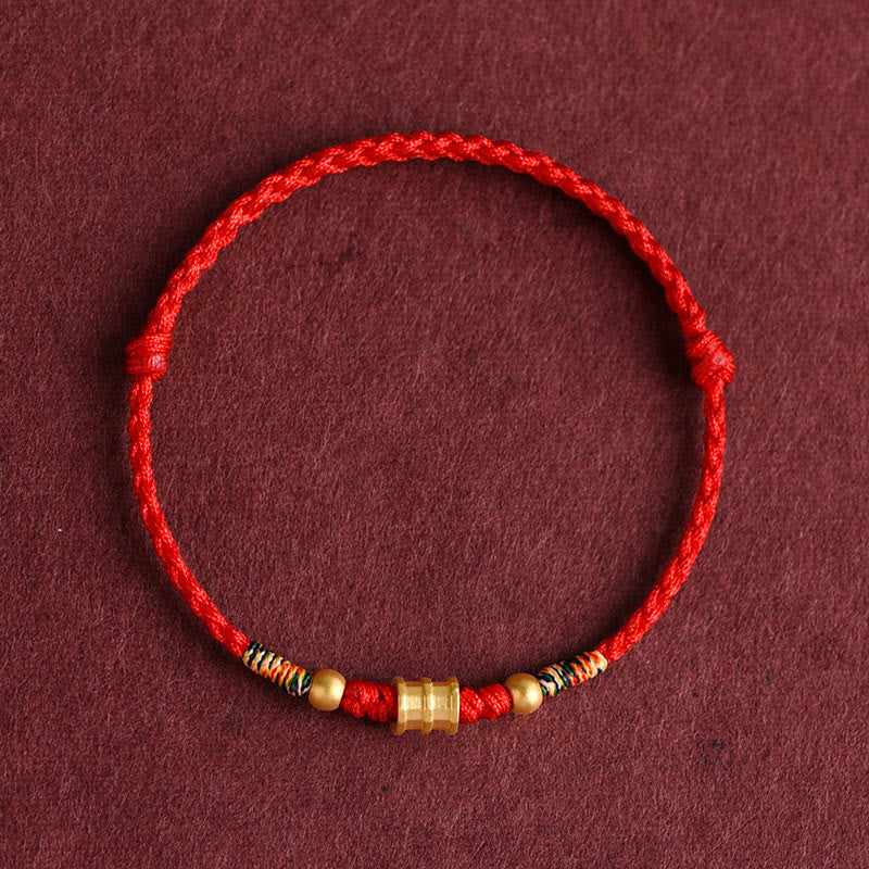 Fortune Jewel 999 Gold Small Bucket Shape Design Handmade Luck Braided Rope Bracelet Anklet