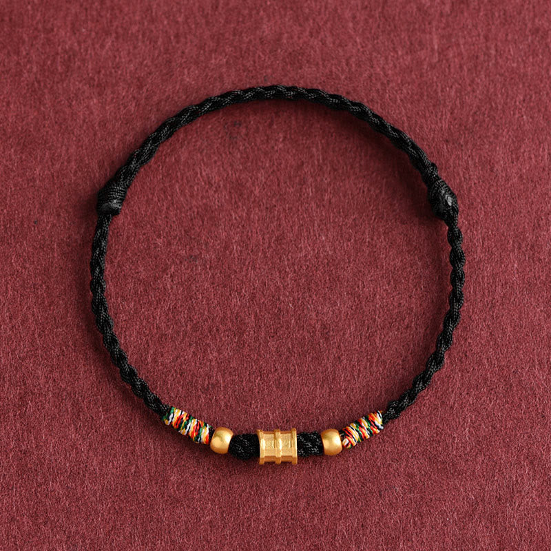 Fortune Jewel 999 Gold Small Bucket Shape Design Handmade Luck Braided Rope Bracelet Anklet