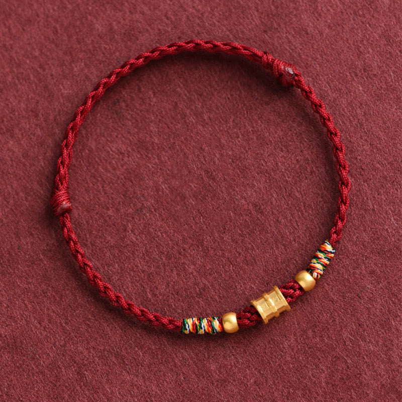Fortune Jewel 999 Gold Small Bucket Shape Design Handmade Luck Braided Rope Bracelet Anklet