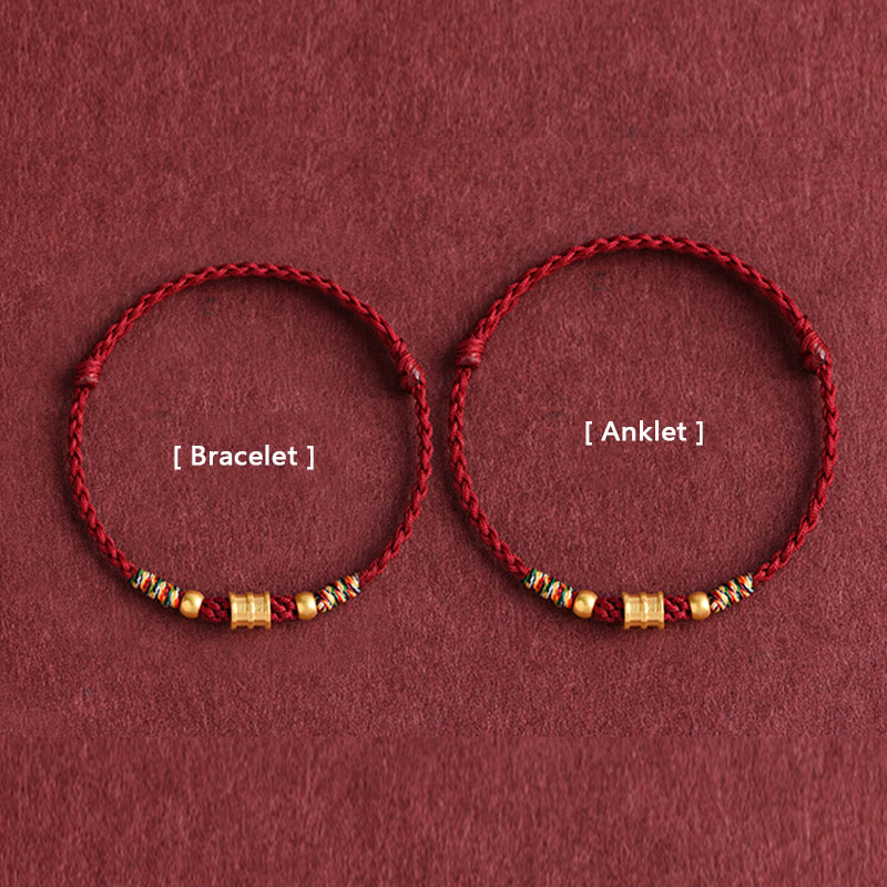 Fortune Jewel 999 Gold Small Bucket Shape Design Handmade Luck Braided Rope Bracelet Anklet