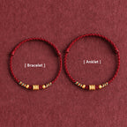 Fortune Jewel 999 Gold Small Bucket Shape Design Handmade Luck Braided Rope Bracelet Anklet