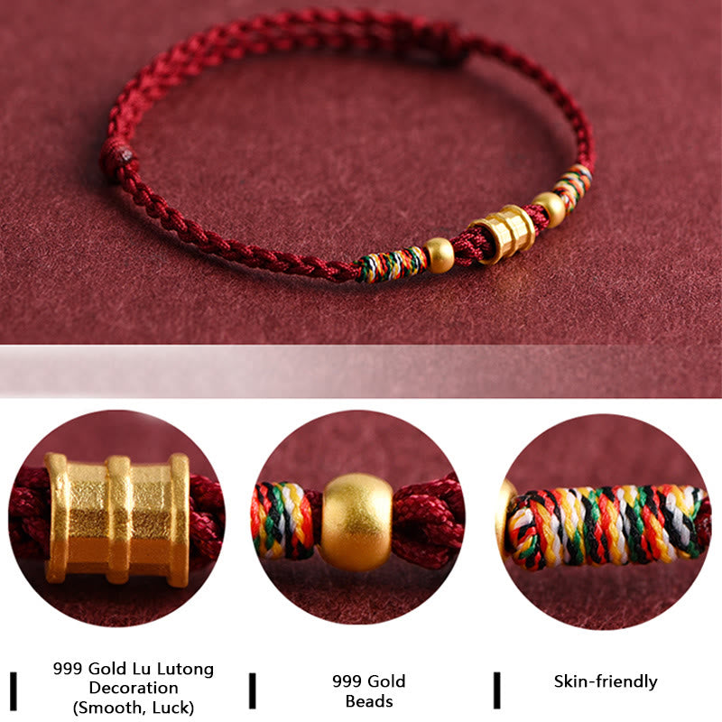 Fortune Jewel 999 Gold Small Bucket Shape Design Handmade Luck Braided Rope Bracelet Anklet
