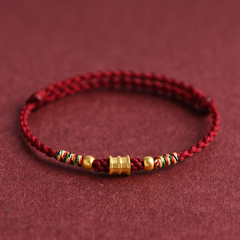 Fortune Jewel 999 Gold Small Bucket Shape Design Handmade Luck Braided Rope Bracelet Anklet