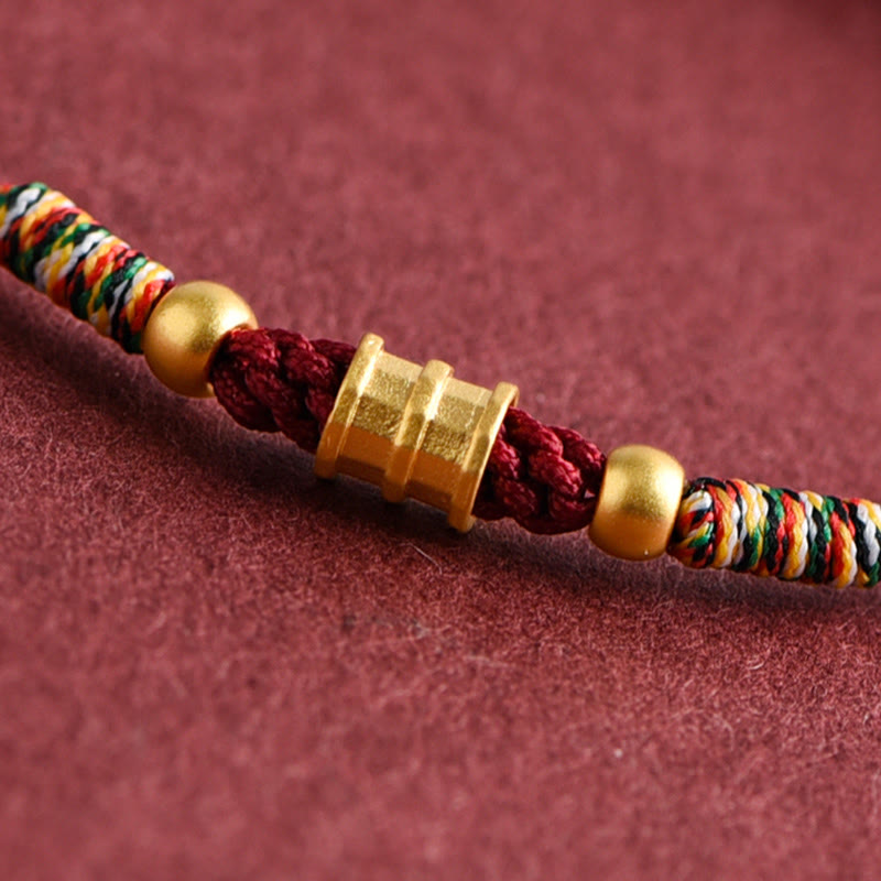 Fortune Jewel 999 Gold Small Bucket Shape Design Handmade Luck Braided Rope Bracelet Anklet