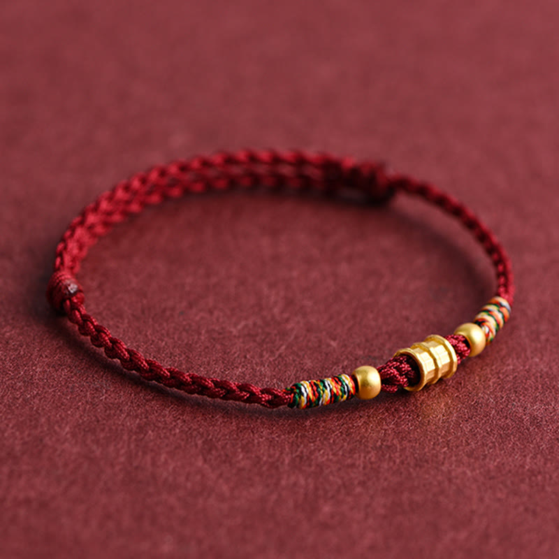 Fortune Jewel 999 Gold Small Bucket Shape Design Handmade Luck Braided Rope Bracelet Anklet
