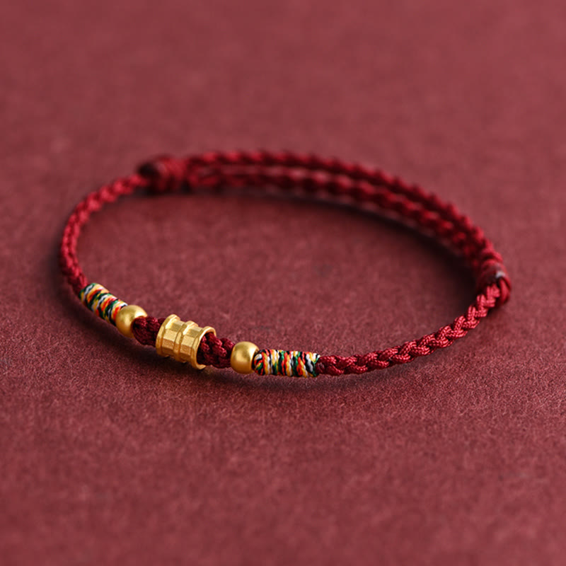 Fortune Jewel 999 Gold Small Bucket Shape Design Handmade Luck Braided Rope Bracelet Anklet