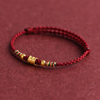 Fortune Jewel 999 Gold Small Bucket Shape Design Handmade Luck Braided Rope Bracelet Anklet