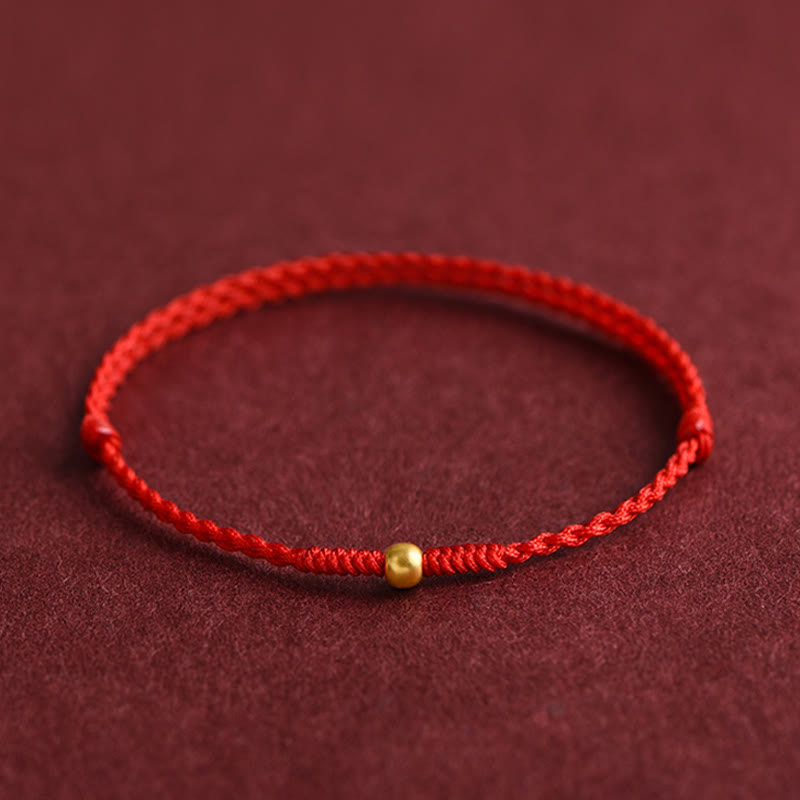Fortune Jewel 999 Gold One Mini Bead Design Handmade Strength Braided Rope Bracelet Anklet