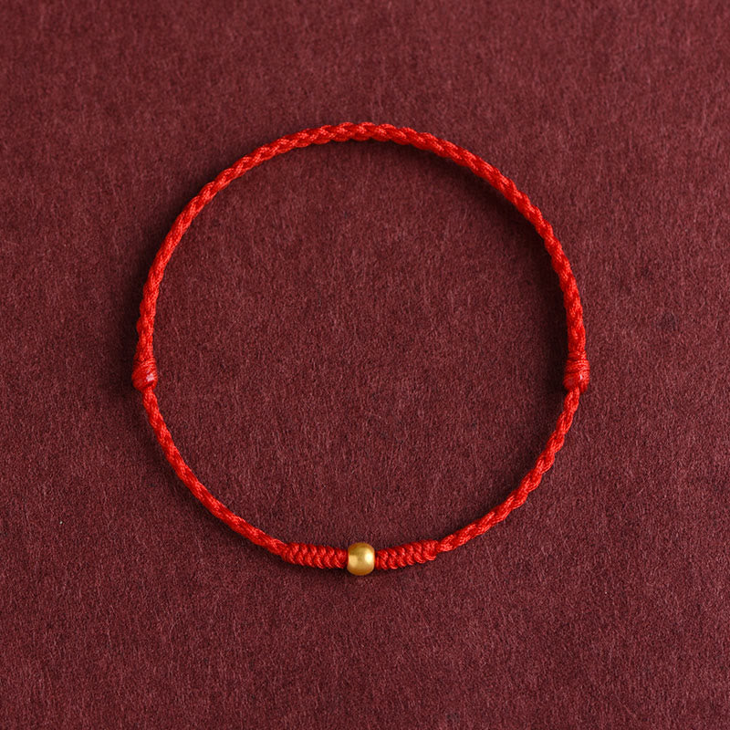 Fortune Jewel 999 Gold One Mini Bead Design Handmade Strength Braided Rope Bracelet Anklet