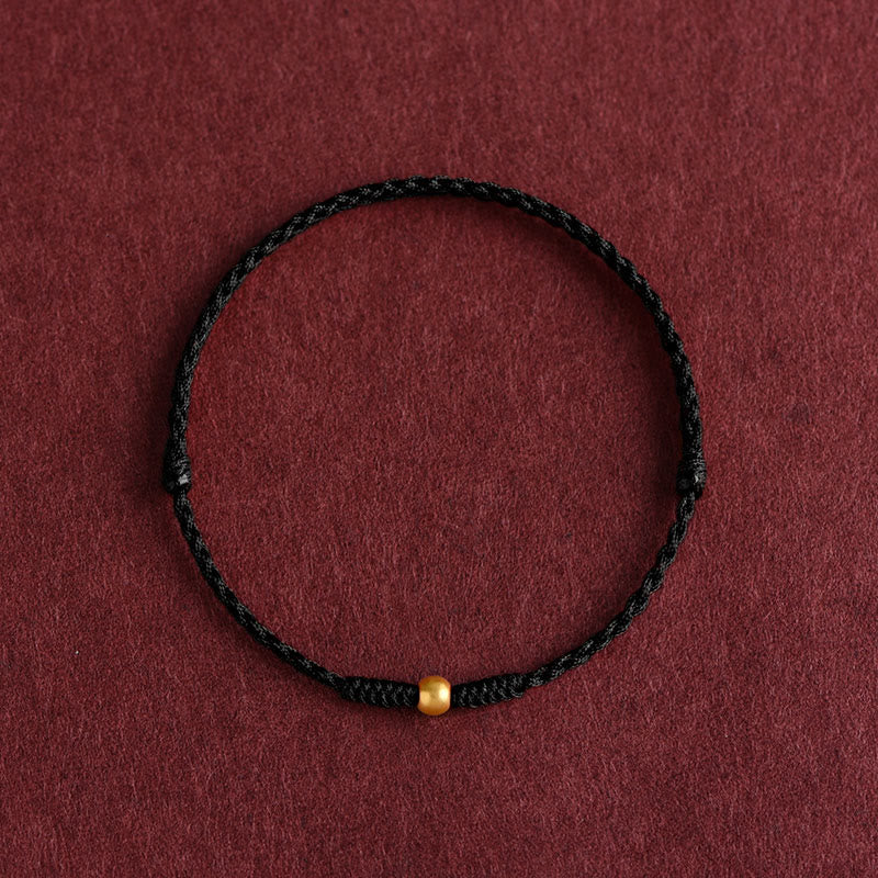 Fortune Jewel 999 Gold One Mini Bead Design Handmade Strength Braided Rope Bracelet Anklet