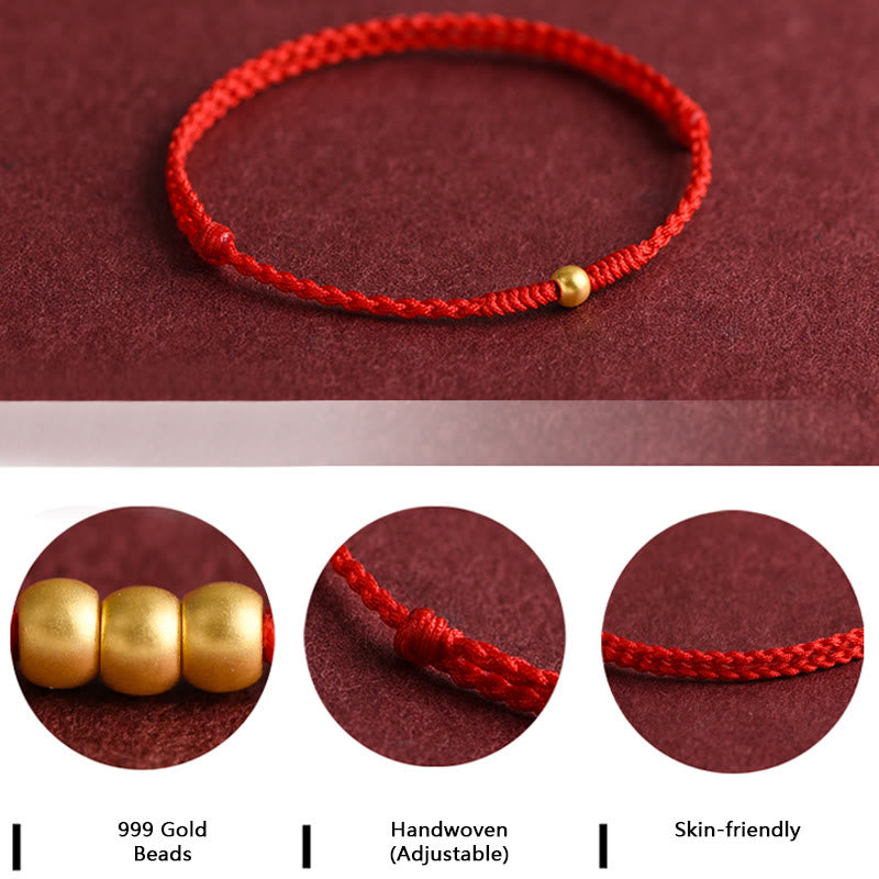 Fortune Jewel 999 Gold One Mini Bead Design Handmade Strength Braided Rope Bracelet Anklet