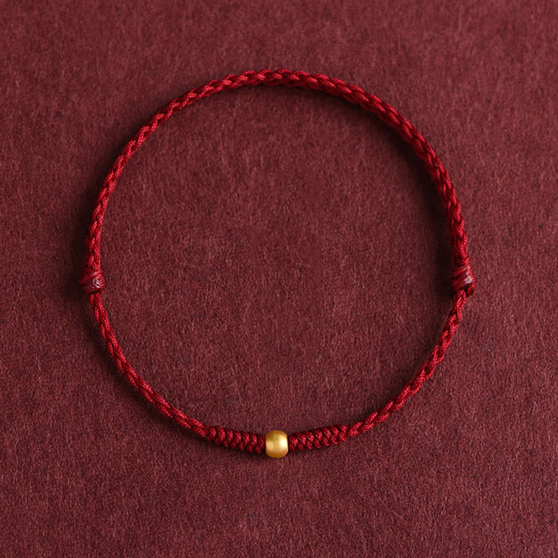 Fortune Jewel 999 Gold One Mini Bead Design Handmade Strength Braided Rope Bracelet Anklet