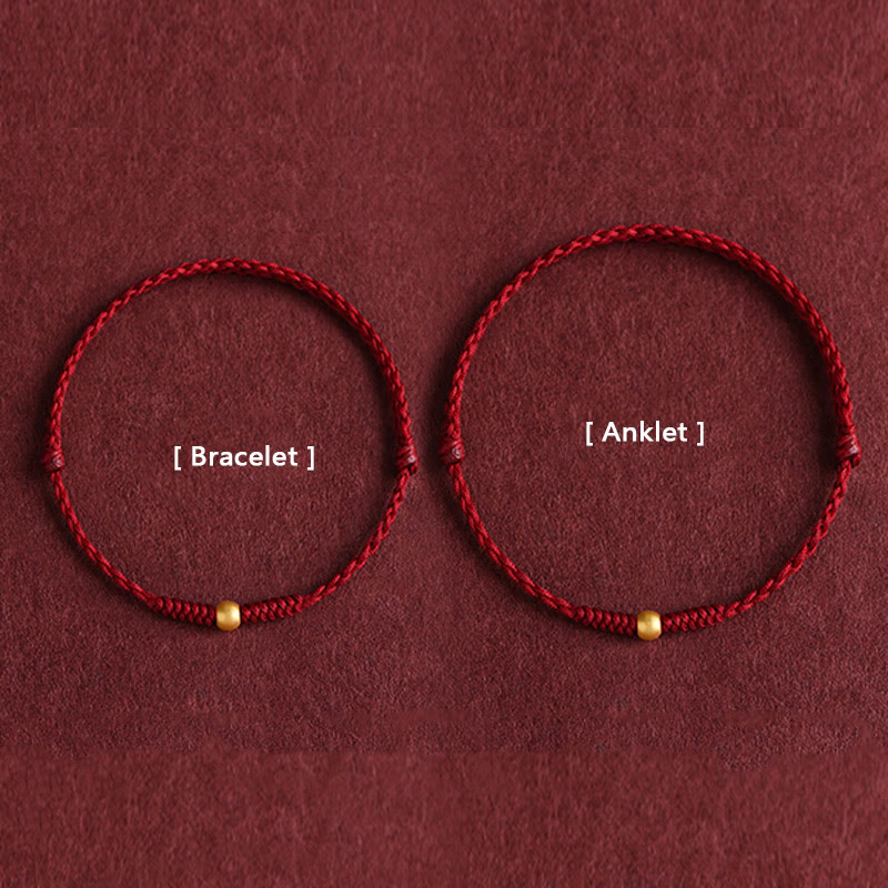 Fortune Jewel 999 Gold One Mini Bead Design Handmade Strength Braided Rope Bracelet Anklet