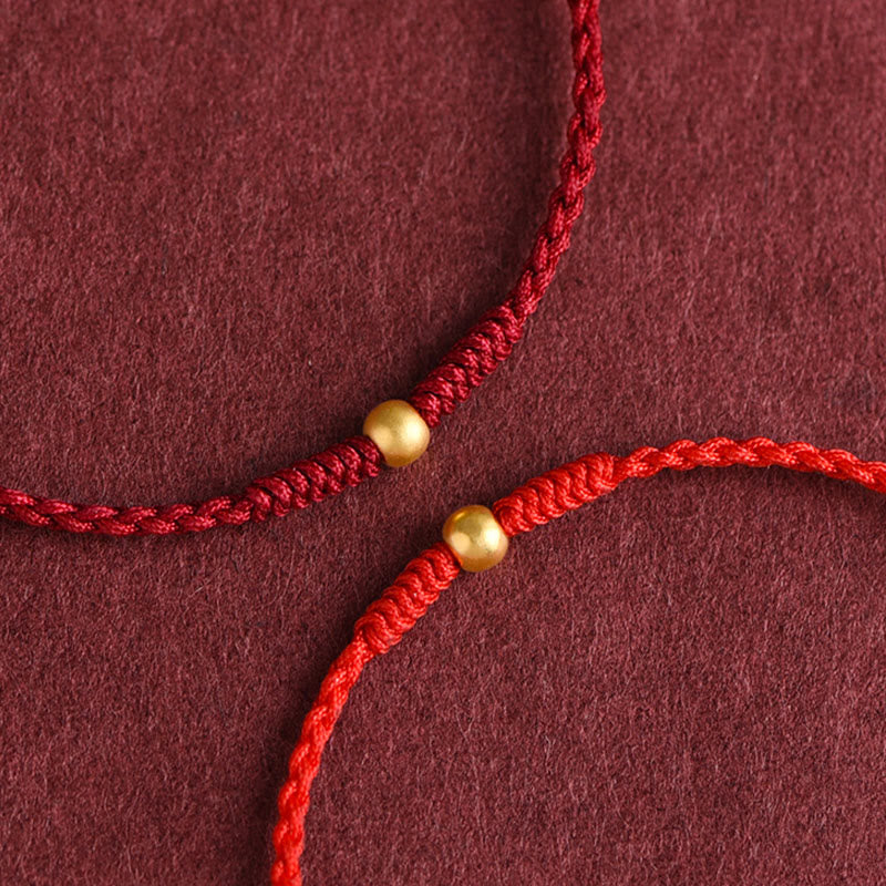 Fortune Jewel 999 Gold One Mini Bead Design Handmade Strength Braided Rope Bracelet Anklet