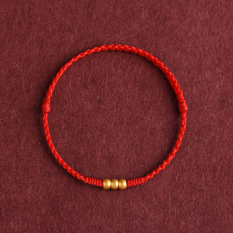 Fortune Jewel 999 Gold Mini Three Beads Design Handmade Luck Rope Bracelet Anklet