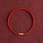 Fortune Jewel 999 Gold Mini Three Beads Design Handmade Luck Rope Bracelet Anklet