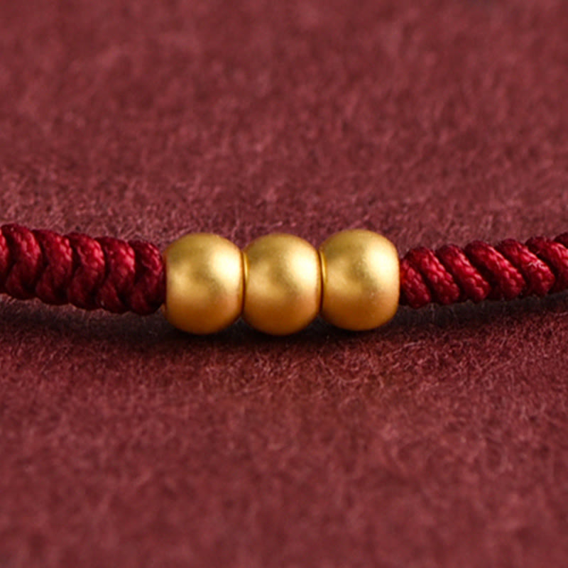 Fortune Jewel 999 Gold Mini Three Beads Design Handmade Luck Rope Bracelet Anklet