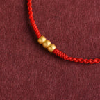 Fortune Jewel 999 Gold Mini Three Beads Design Handmade Luck Rope Bracelet Anklet