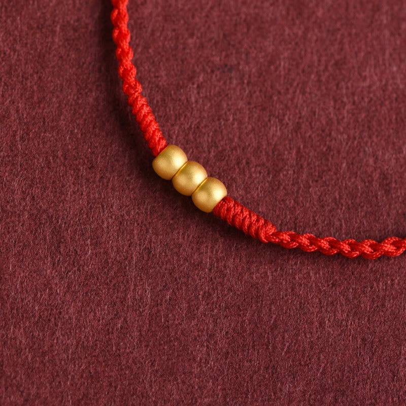 Fortune Jewel 999 Gold Mini Three Beads Design Handmade Luck Rope Bracelet Anklet
