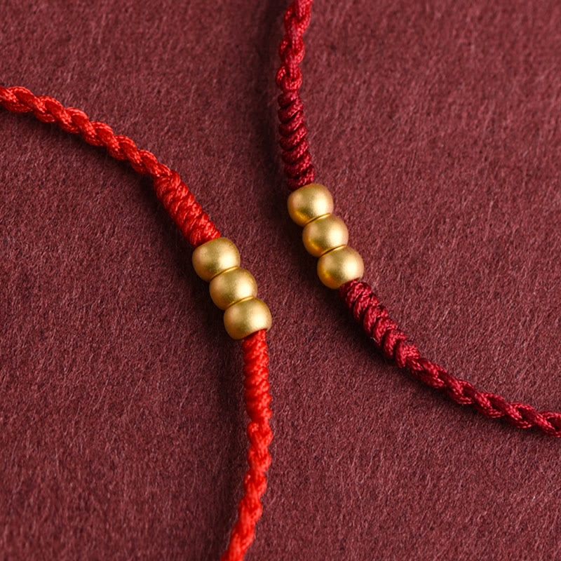 Fortune Jewel 999 Gold Mini Three Beads Design Handmade Luck Rope Bracelet Anklet